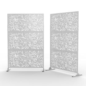 6.5 ft. H x 4 ft. W Outdoor Laser Cut Metal Privacy Screen;  24"*48"*3 panels (Material: Galvanized steel, Color: White)