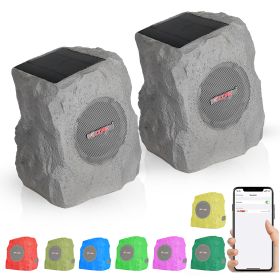 5 Core Outdoor Speakers Bluetooth Waterproof Linkable TWS 10W RMS Pool Patio Garden Wireless Subwoofer Outside Solar Rock Speaker w LED Light All Seas (size: GRDNSPK SP GRY 2PCS)