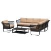 6 Piece Sectional Rattan Wicker 6 Person Sofa Set Patio Conversation Set, Navy Blue