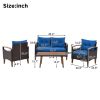 4-Piece Garden Furniture; Patio Seating Set; PE Rattan Outdoor Sofa Set; Wood Table and Legs; Brown and Beige