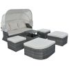 Outdoor Patio Furniture Set Daybed Sunbed with Retractable Canopy Conversation Set Wicker Furniture Sofa Set