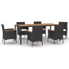 7 Piece Patio Dining Set with Cushions Black Poly Rattan