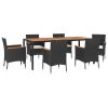 7 Piece Patio Dining Set with Cushions Black Poly Rattan